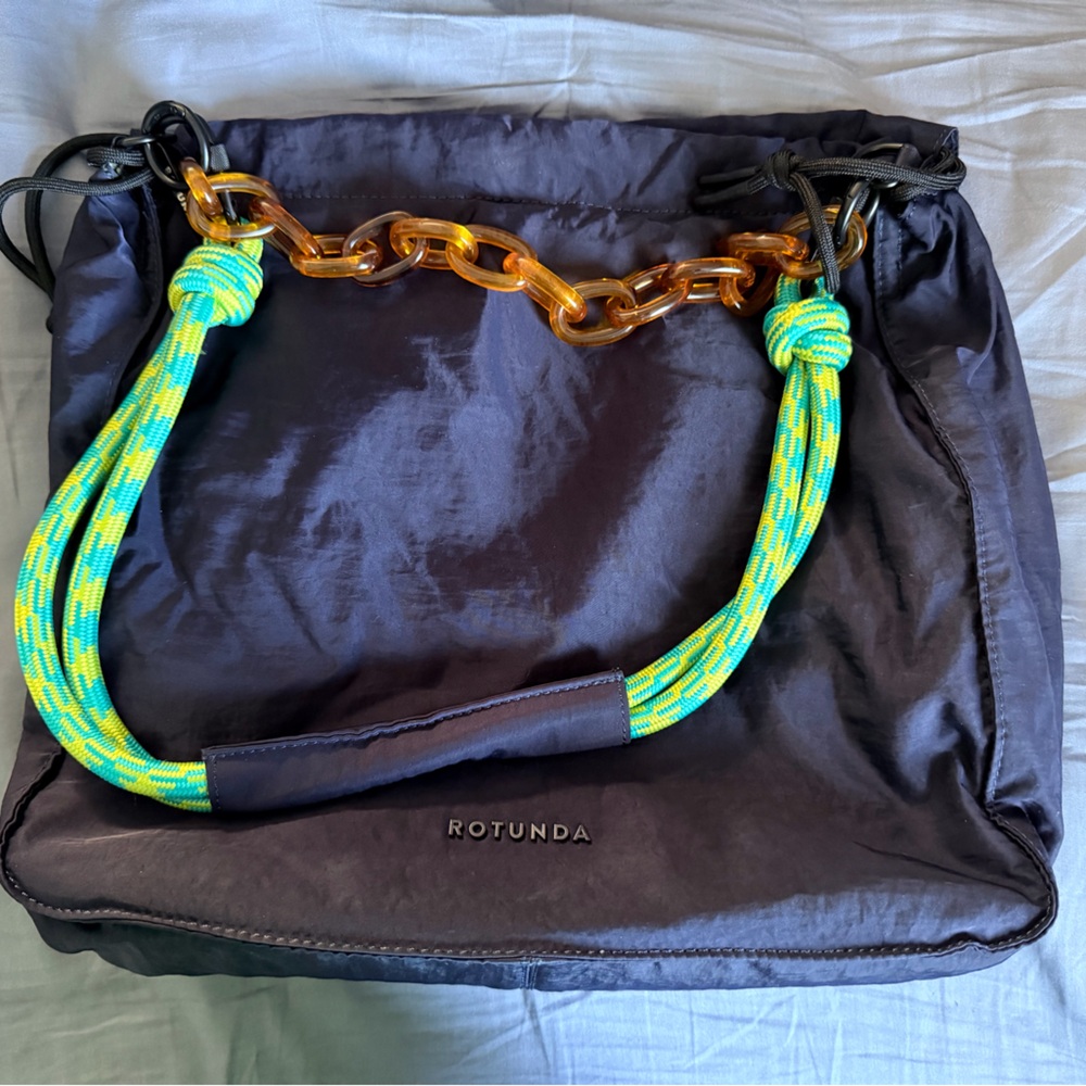 Rotunda Navy Tote Bag with Colorful Handles